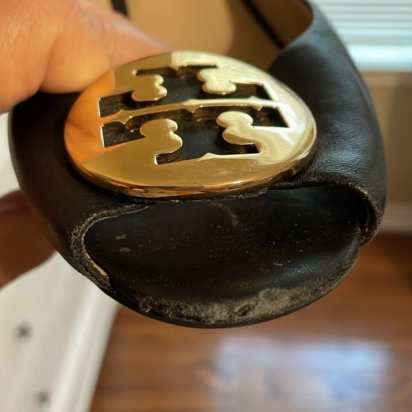 Tory Burch black leather wedge shoes SZ 9 GUC - Picture 6 of 6